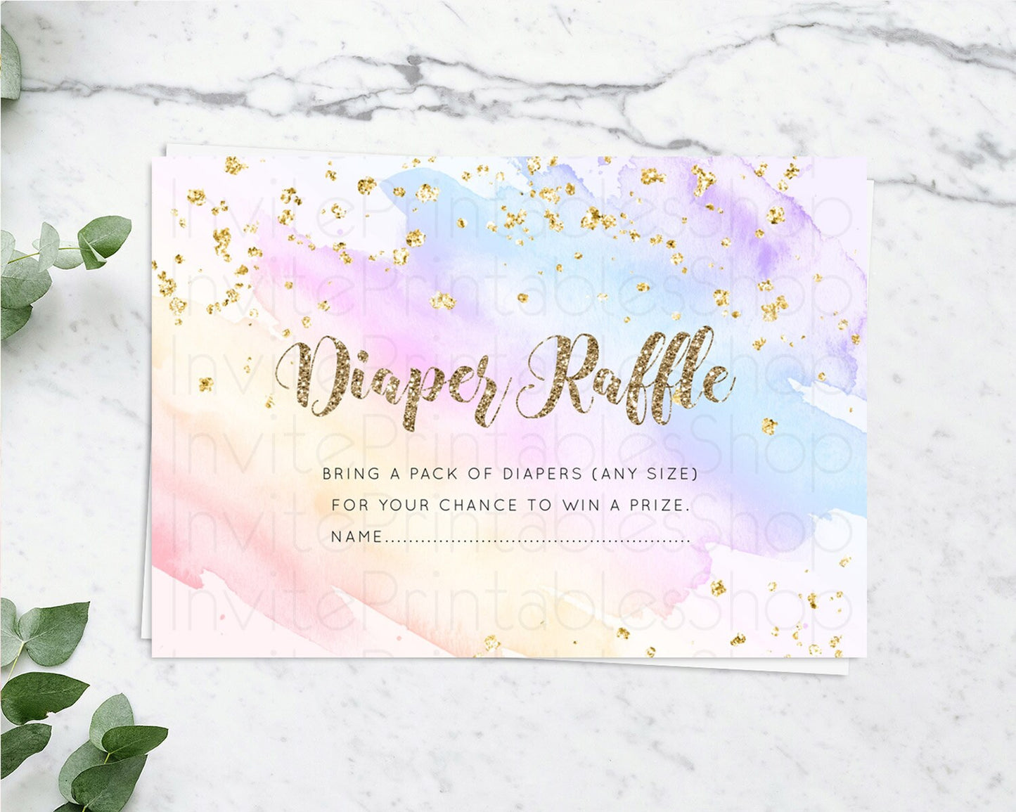 Pastel Diaper Raffle Card Pastel Rainbow Diaper Raffle Insert Colorful Ombre Watercolor Diaper Ticket Confetti Glitter Raffle Game D10633