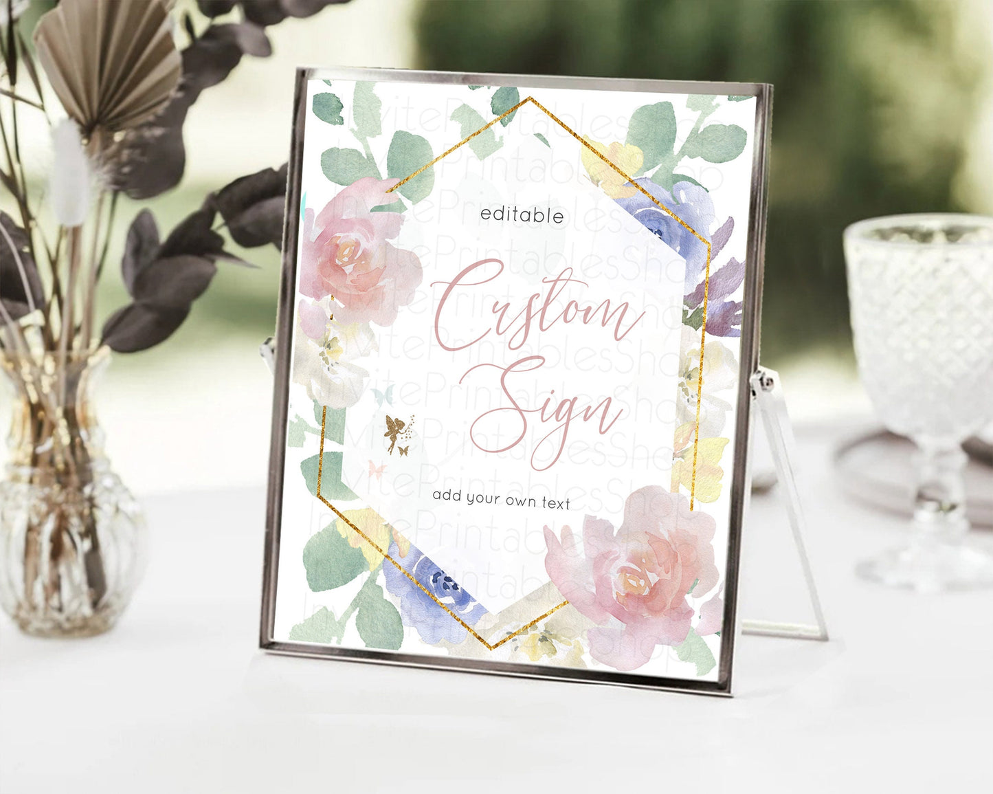 Fairy Sign Enchanted Garden Table Sign Décor Pastel Floral Butterfly Party Secret Garden Birthday Baptism Baby Shower Bridal Shower D10294