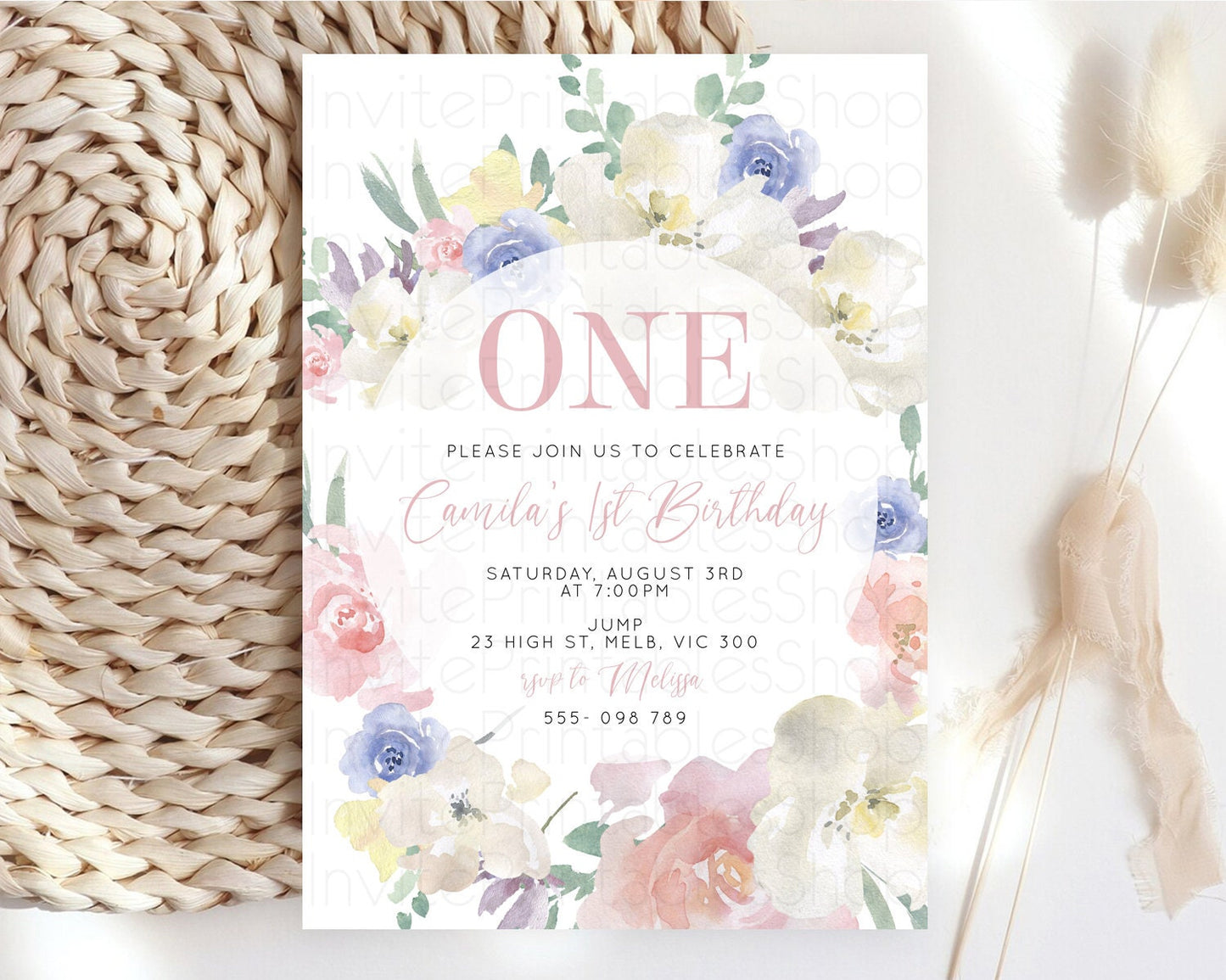 Secret Garden Invitation Wildflower Birthday Invitation Pastel Flowers Invite Enchanted Garden Boho Floral 3rd 2nd First Birthday D10841