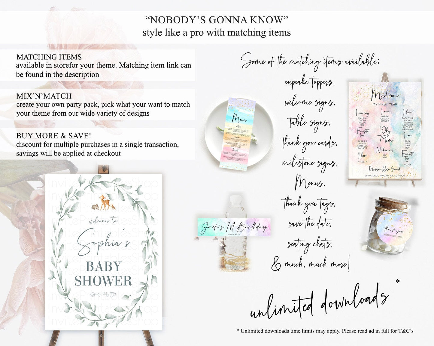 Fawn Baby Shower Welcome Sign Deer Welcome Board Floral Deer Welcome Poster Enchanted Forest Butterfly Pastel Floral Welcome Sign D10872