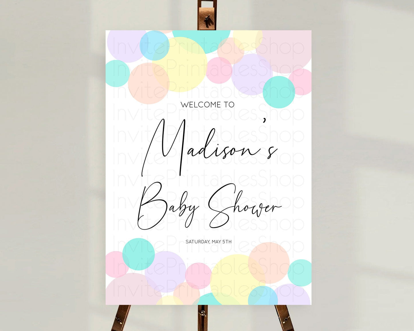 Rainbow Baby Shower Welcome Sign Pastel Welcome Board Pastel Rainbow Confetti Welcome Sign Colorful Bubbles Pastel Welcome Sign D10784