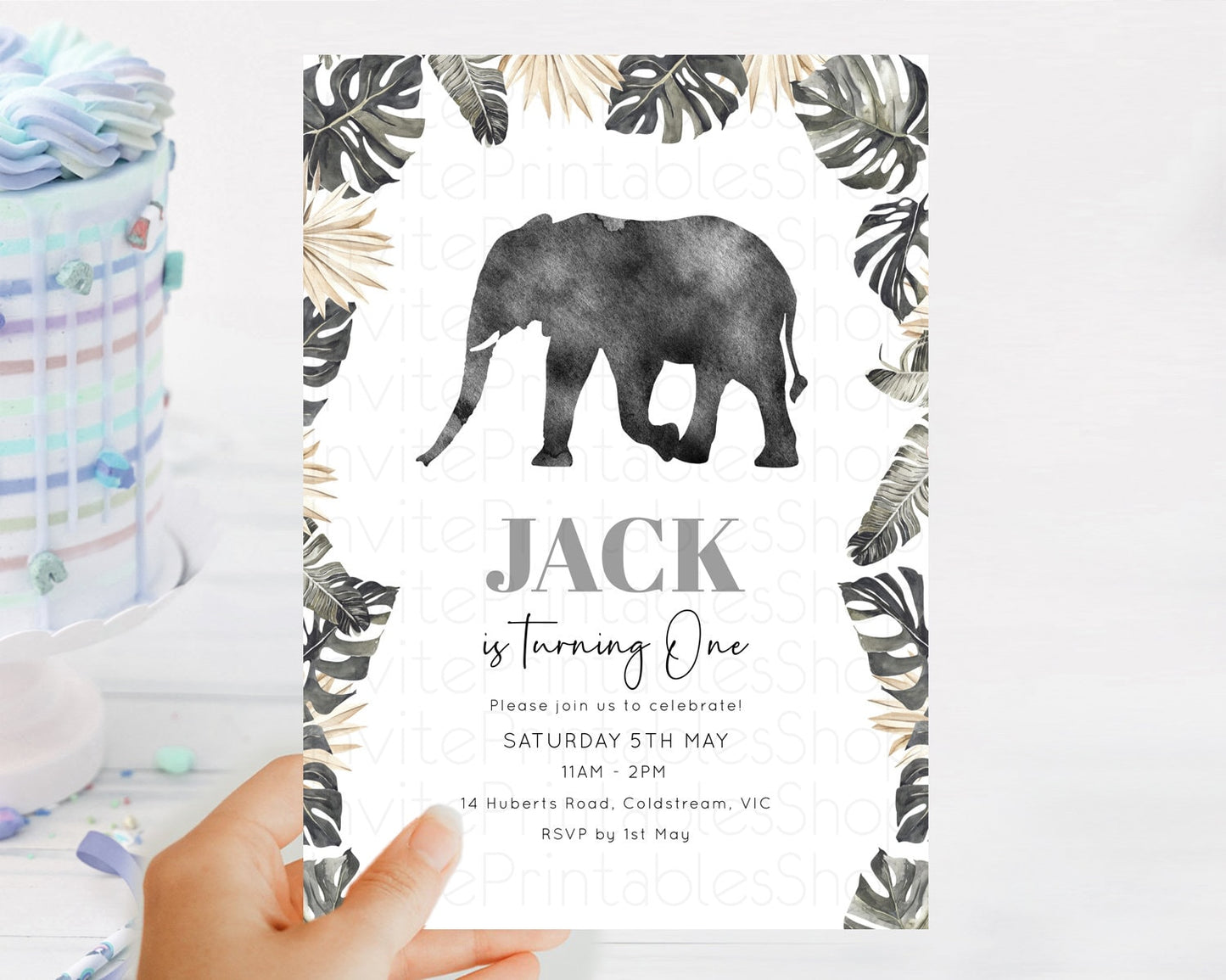 Elephant Birthday Invitation Elephant Invitation Elephant Birthday Safari Elephant Party TWO Wild ONE Jungle Adventure Zoo Birthday D10803