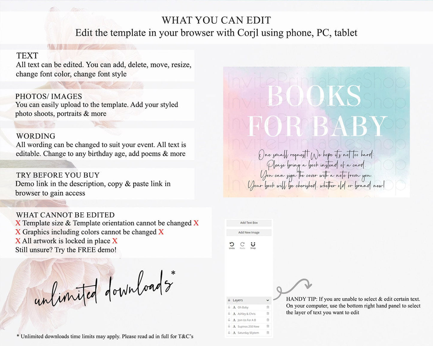 Pastel Books For Baby Card Pastel Rainbow Book Insert Colorful Ombre Watercolor Book Card Confetti Glitter Baby Book Poem Request D10375