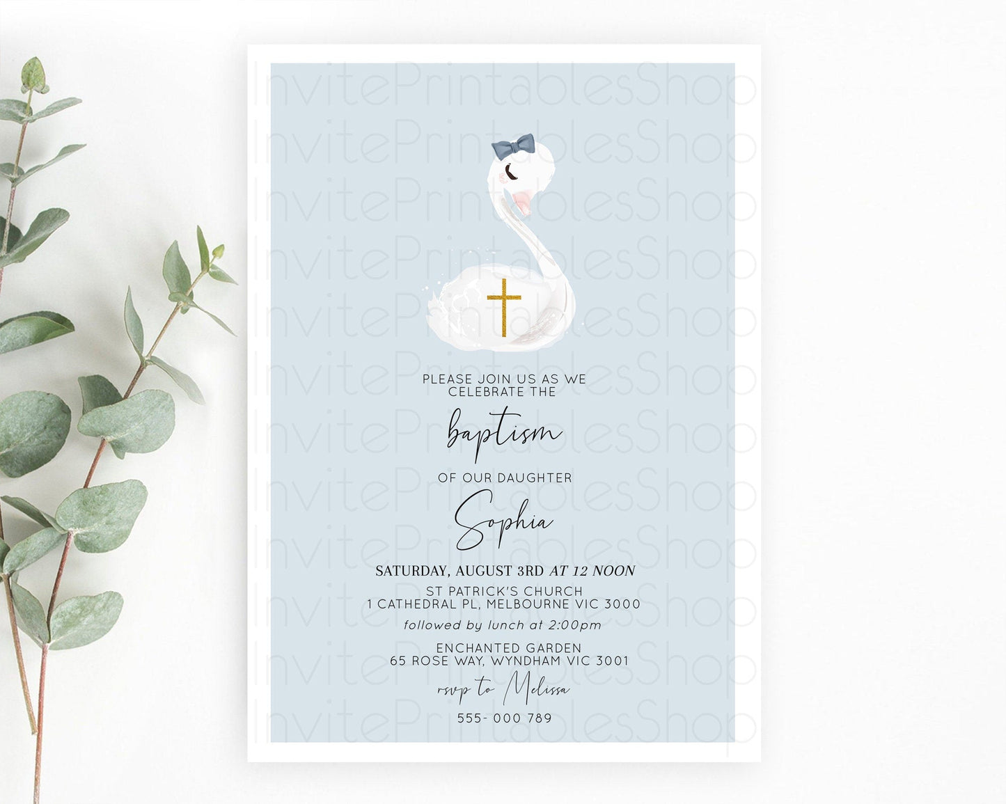Swan Lake Baptism Invitation Swan Princess Ballet Baptism 1st Birthday Enchanted Forest Secret Garden Watercolour Pastel Floral D10760