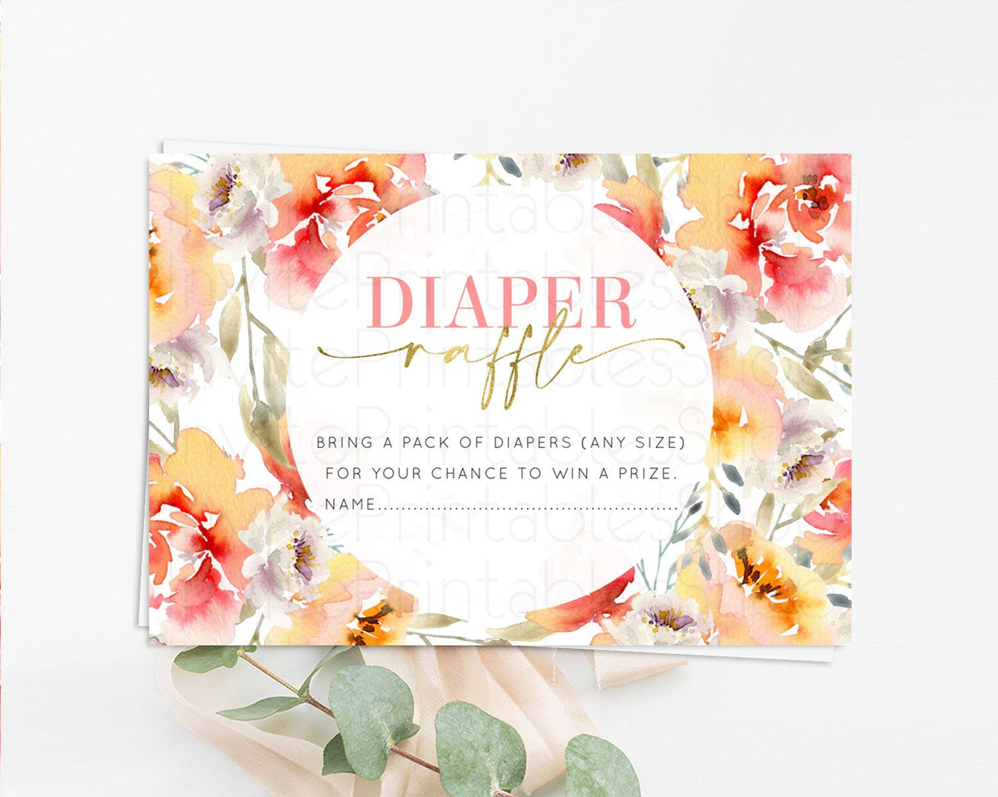 Secret Garden Diaper Raffle Card Boho Wildflower Diaper Raffle Insert Pastel Flower Garden Baby Shower Card Flower Raffle Game D10280