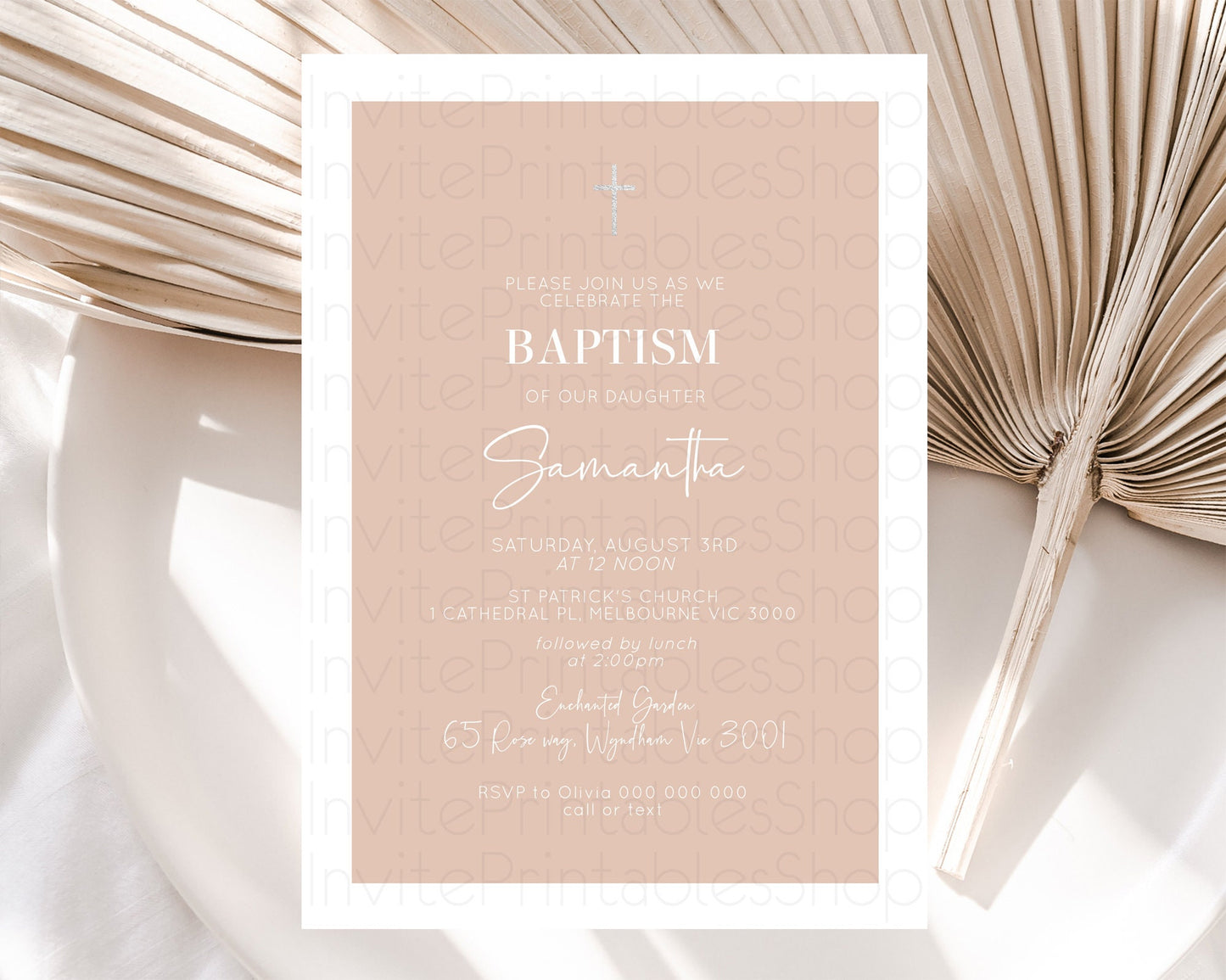 Orange Baptism Invitation Plain Orange Baptism 1st Birthday Invitation Minimalist Pastel Orange Christening Invite Holy Communion D10938