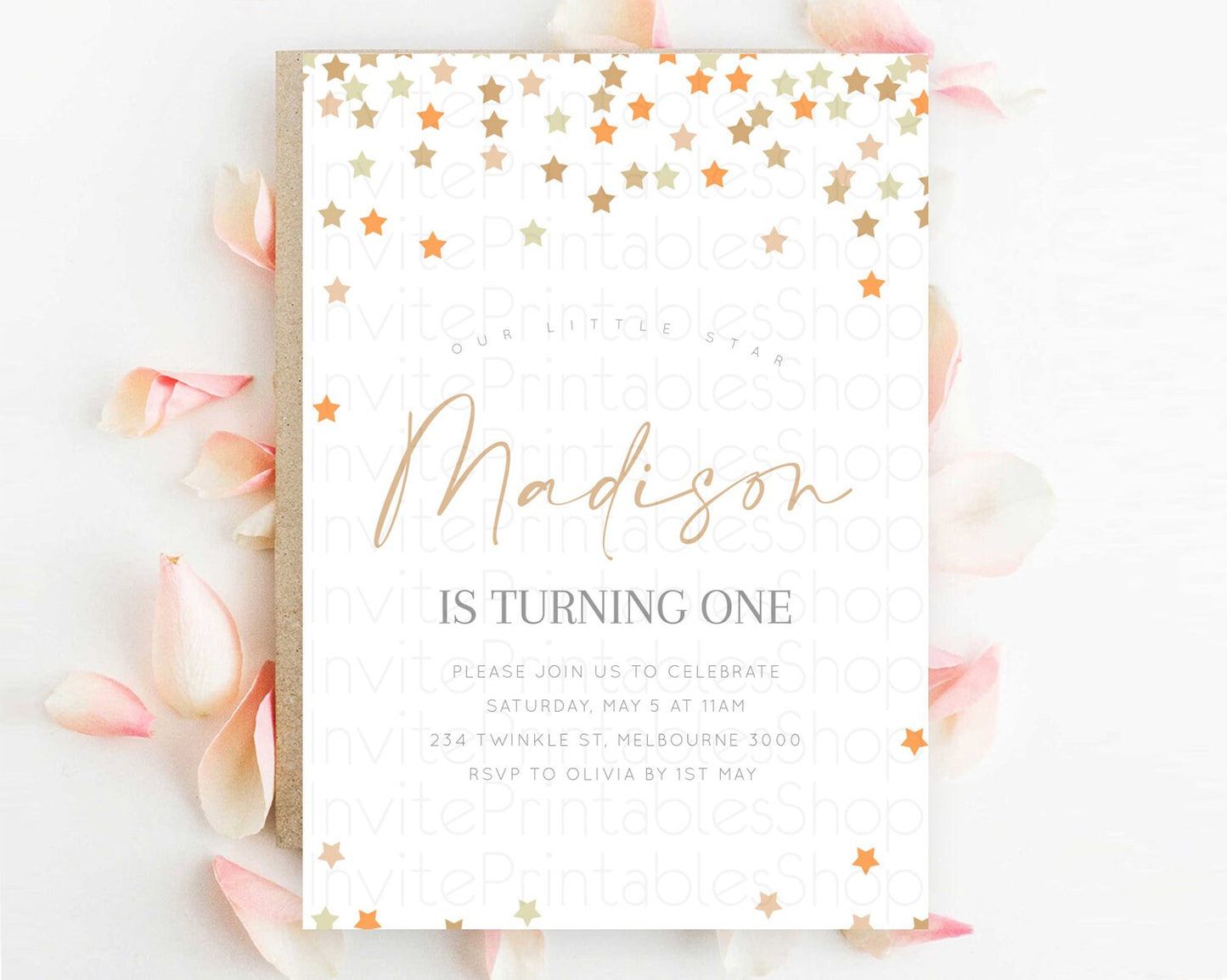 Star Birthday Invitation Pastel Stars Invite Shooting Star Party Rainbow Colorful Confetti Twinkle Little Star 2nd First Birthday D10404