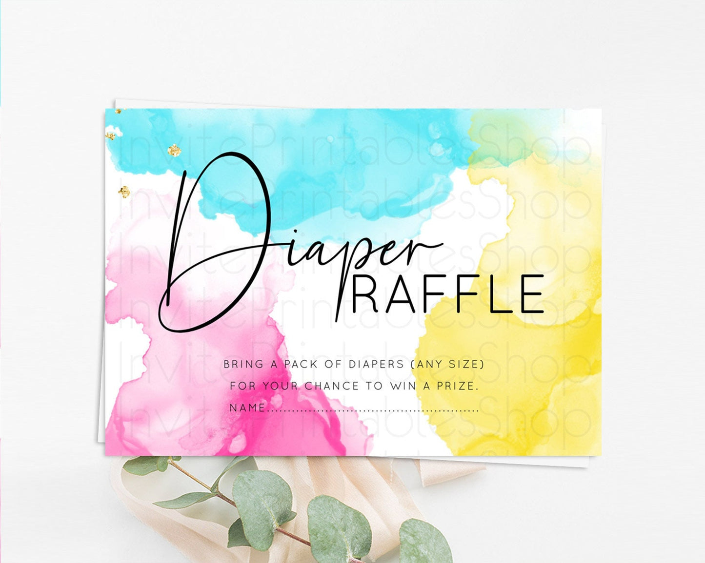 Pastel Diaper Raffle Card Pastel Rainbow Diaper Raffle Insert Colorful Ombre Watercolor Diaper Ticket Confetti Glitter Raffle Game D10898