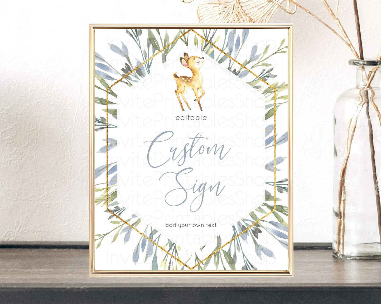 Fawn Deer Sign Pastel Floral Deer Table Sign Decor Enchanted Forest Butterfly Party 1st Birthday Baptism Baby Shower Bridal Shower D10400