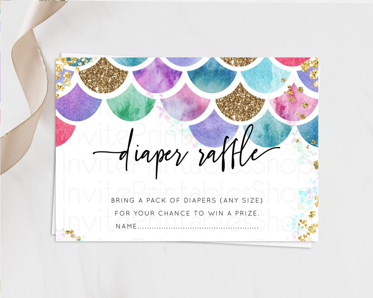 Rainbow Fish Diaper Raffle Card Rainbow Fish Diaper Insert Watercolor Mermaid Diaper Ticket Pastel Under Sea Pastel Raffle Game D10581