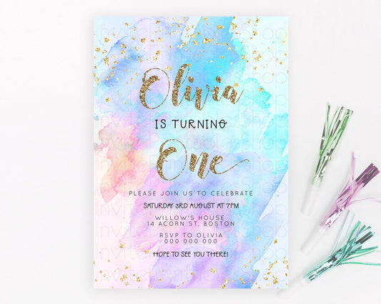 Editable Rainbow Birthday Invitation Colorful Pastel Watercolor Invitation G
