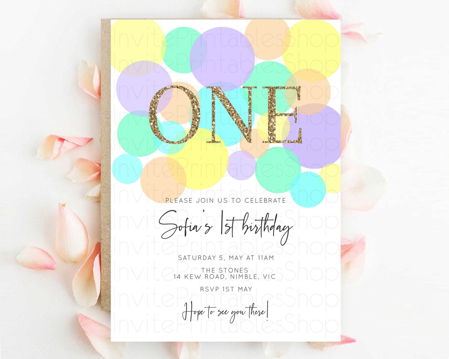 Pastel Birthday Invitation Pastel Confetti Birthday Invitation Bubbles Invitation Colorful Rainbow Confetti 2nd 1st First Birthday D10415