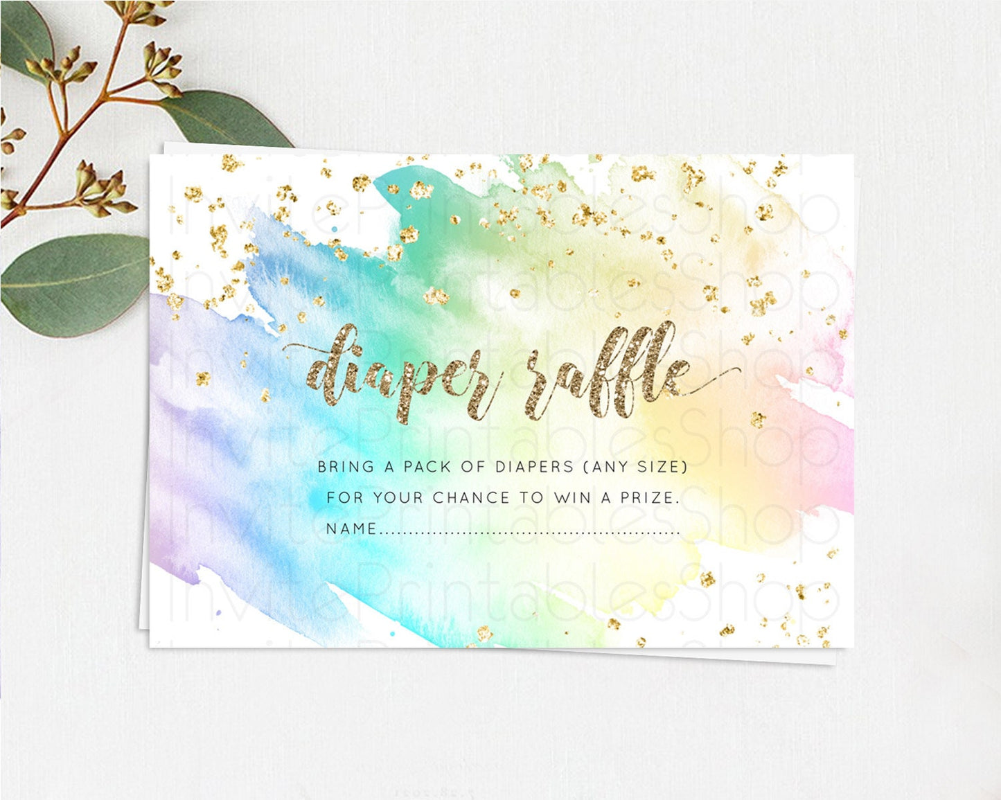 Pastel Diaper Raffle Card Pastel Rainbow Diaper Raffle Insert Colorful Ombre Watercolor Diaper Ticket Confetti Glitter Raffle Game D10259