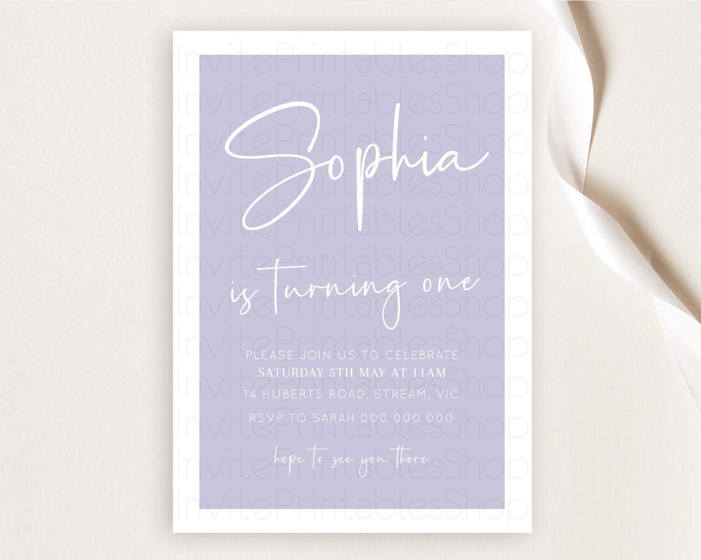 Purple Birthday Invitation Plain Purple Invites Minimalist Invitation Pastel Purple Invitation Modern Invites 2nd 1st First Birthday D10942