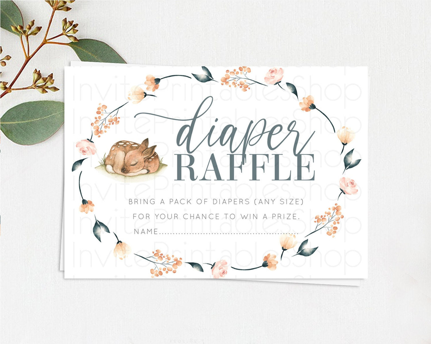 Fawn Diaper Raffle Card Deer Diaper Insert Floral Deer Diaper Ticket Enchanted Forest Butterfly Pastel Baby Shower Raffle Game D10790