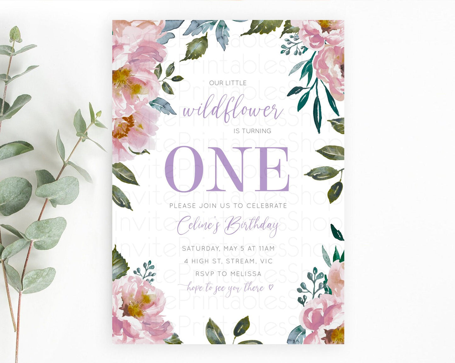 Secret Garden Invitation Wildflower Birthday Invitation Pastel Flowers Invite Enchanted Garden Boho Floral 3rd 2nd First Birthday D10729