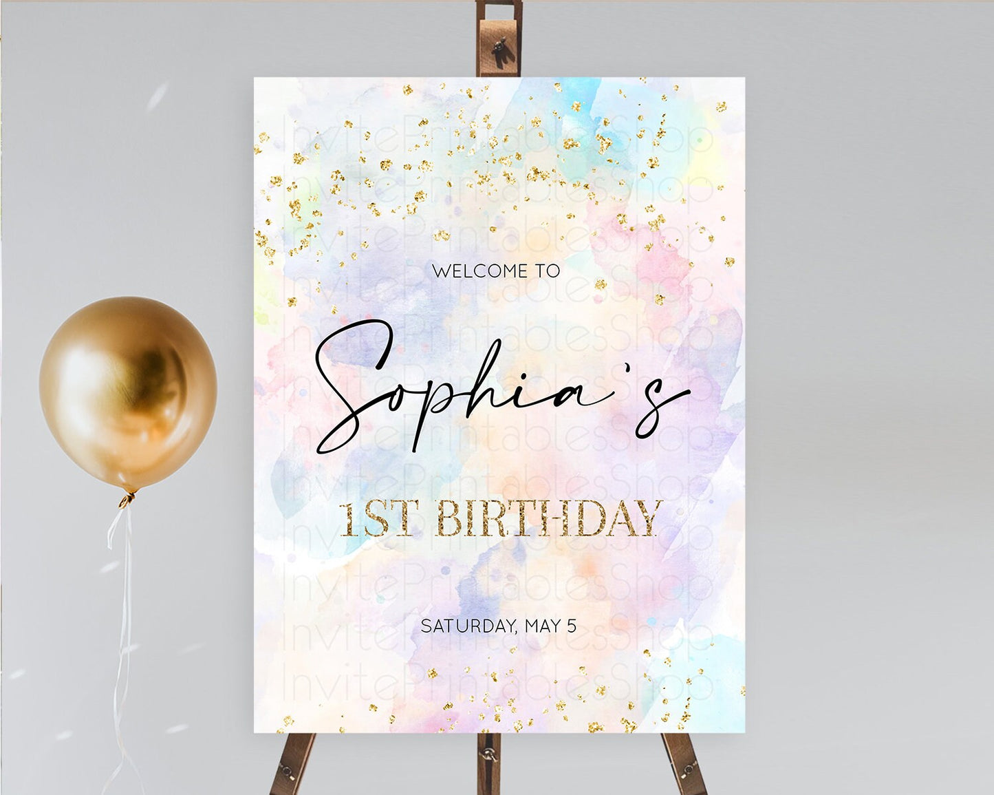 Pastel Welcome Sign Pastel Rainbow Welcome Sign Colorful Rainbow Confetti Watercolor Glitter Pastel First Birthday Welcome Sign D10605