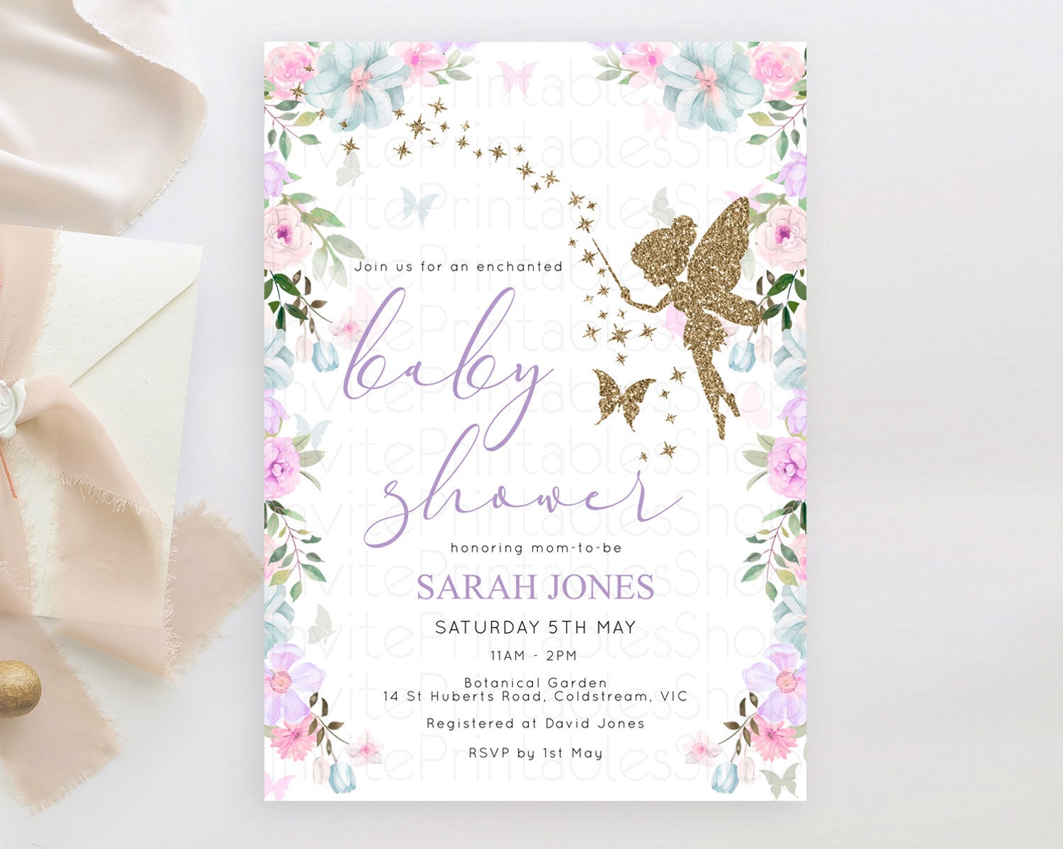 Editable Fairy Baby Shower Invitation Pastel Fairy Invites Fairy Tea Party F