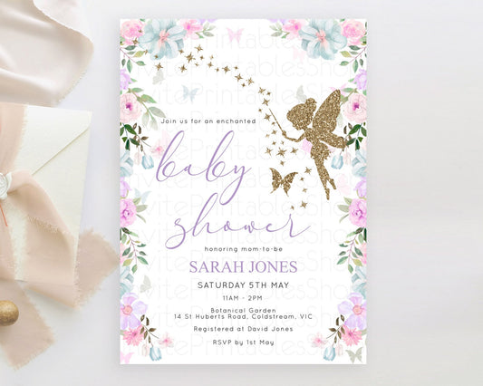 Editable Fairy Baby Shower Invitation Pastel Fairy Invites Fairy Tea Party F