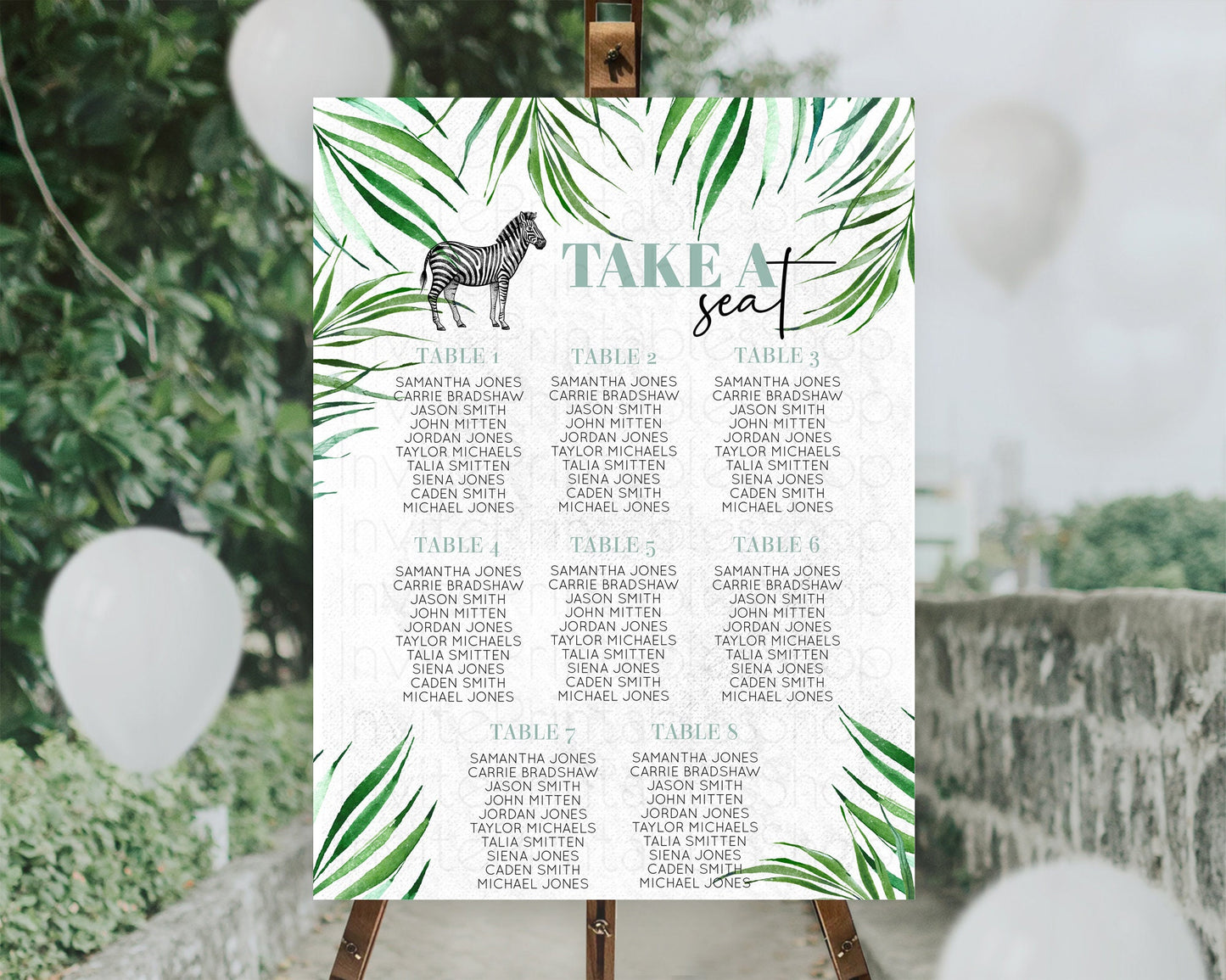 Zebra Seating Chart Zebra Seating Sign Zebra Take A Seating Chart Zebra Safari Adventure Decor Zoo Party Zebra Palm Leaf Décor D10844