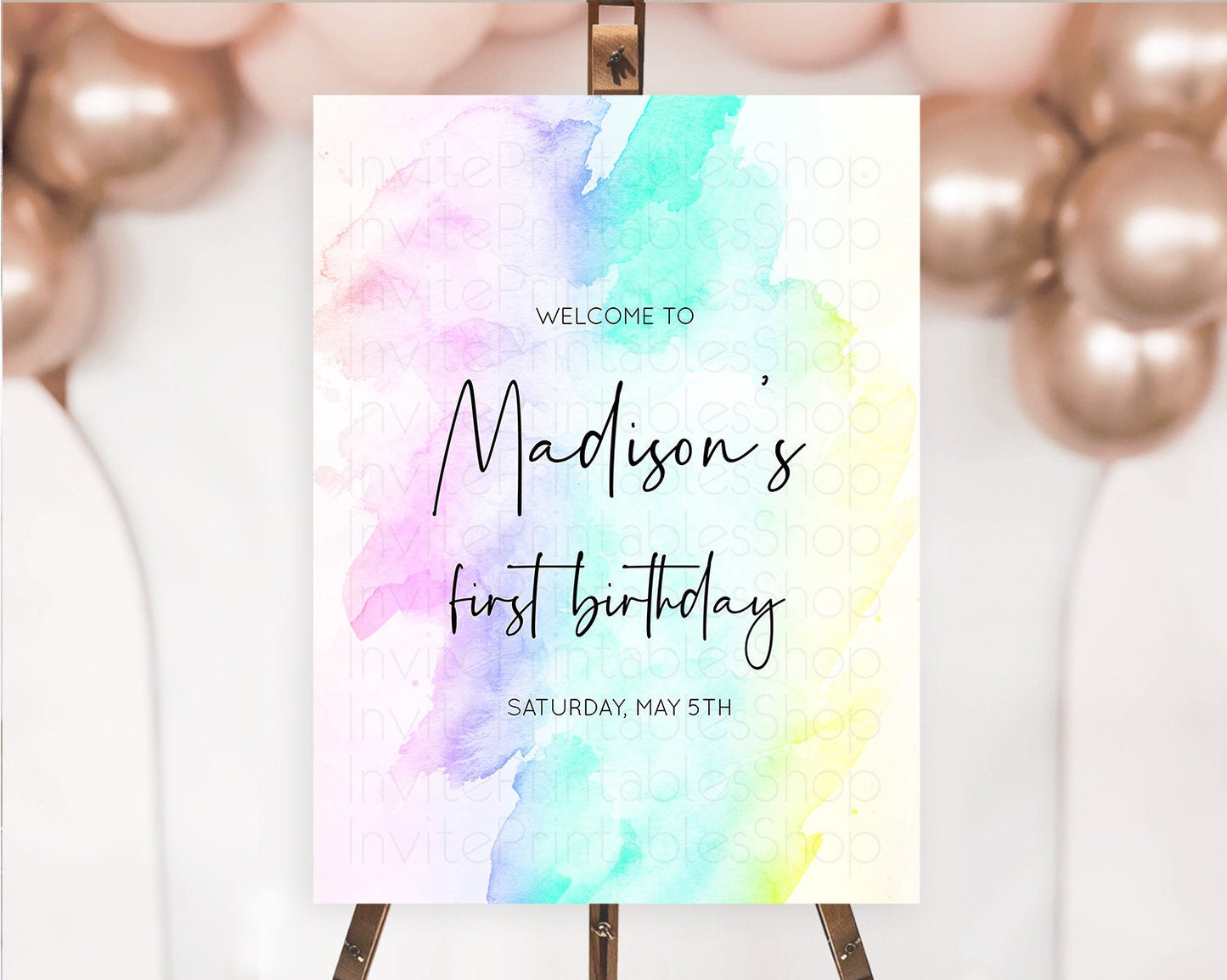 Pastel Welcome Sign Pastel Rainbow Welcome Sign Colorful Rainbow Confetti Watercolor Glitter Pastel First Birthday Welcome Sign D10231