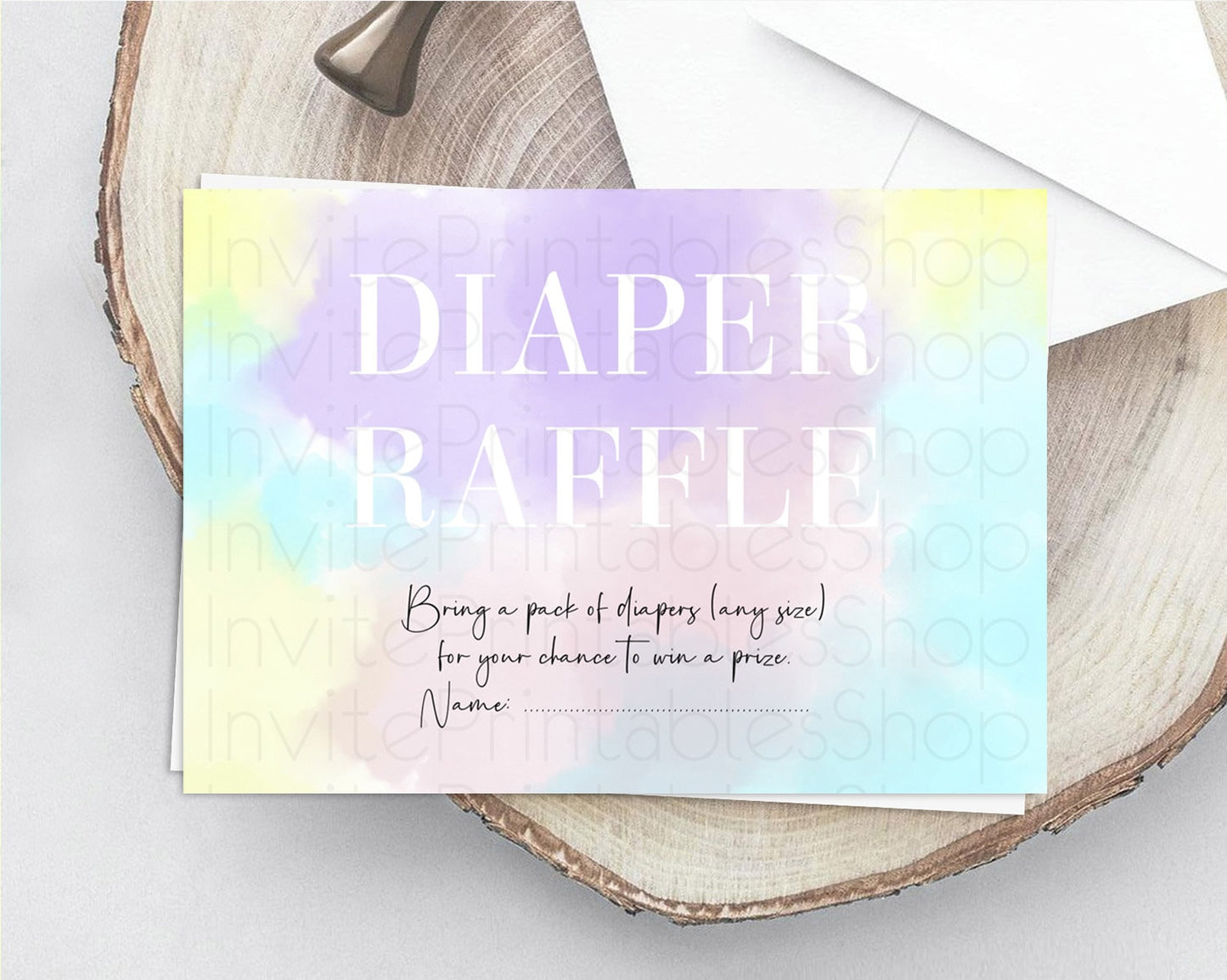 Pastel Diaper Raffle Card Pastel Rainbow Diaper Raffle Insert Colorful Ombre Watercolor Diaper Ticket Confetti Glitter Raffle Game D10617