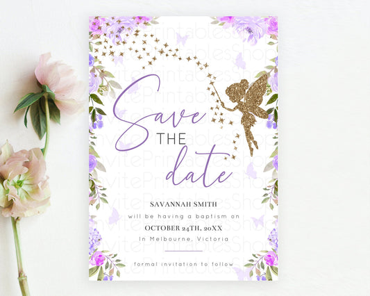 Editable Fairy Save The Date Template Enchanted Garden Pastel Floral Butterf