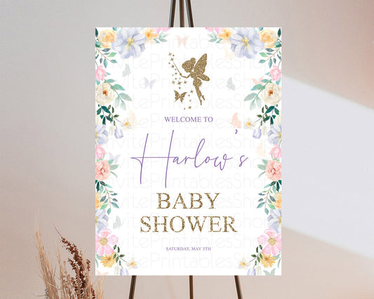 Fairy Baby Shower Welcome Sign Fairy Welcome Board Enchanted Garden Pastel Floral Butterfly Décor Secret Garden Fairy Welcome Sign D10474