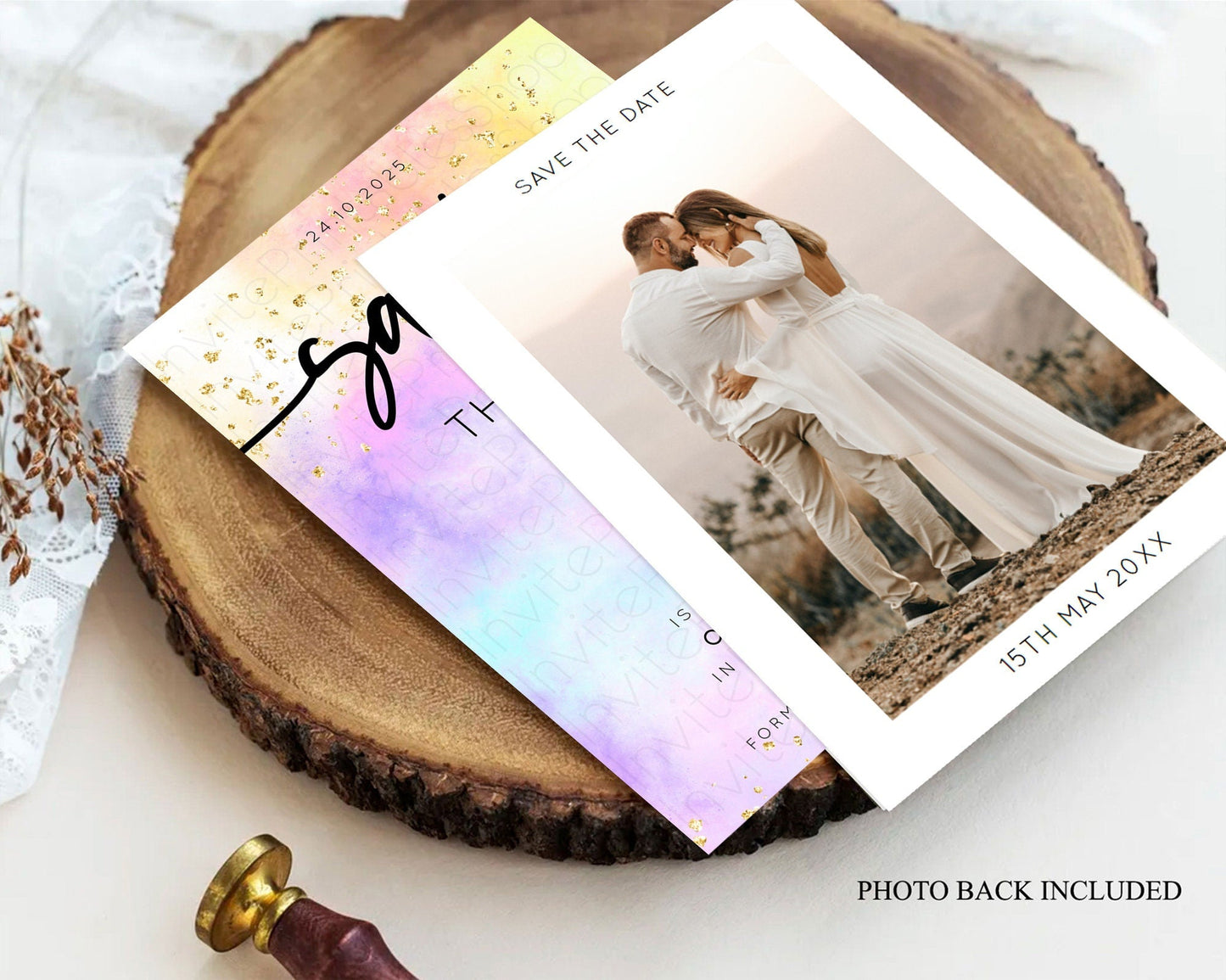 Pastel Save The Date Template Pastel Ombre Rainbow Watercolor Colorful Party For Birthday Baptism Baby Shower Wedding Bridal Shower D10437