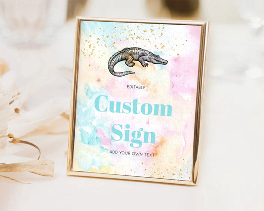 Editable Pastel Croc Gator Sign Swap Table Sign Decor Rainbow Watercolor Cro