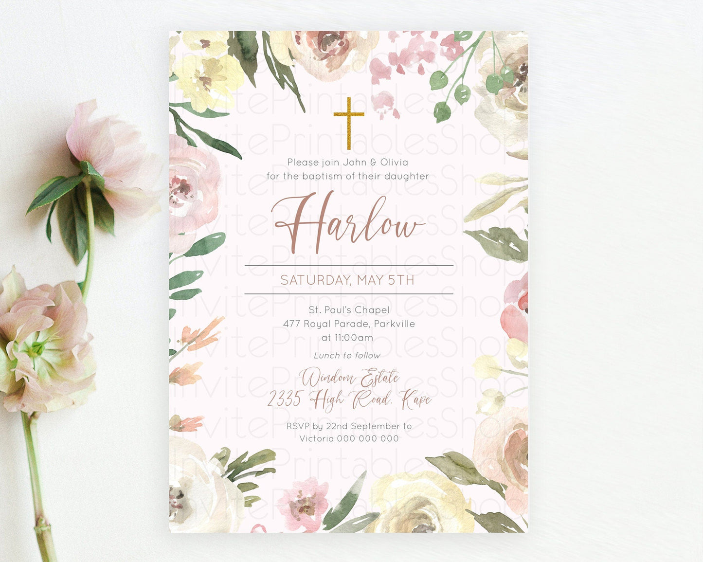 Secret Garden Baptism Invitation Wildflower Baptism Birthday Invite Pastel Flowers Christening Invite Enchanted Garden Boho Floral D10192