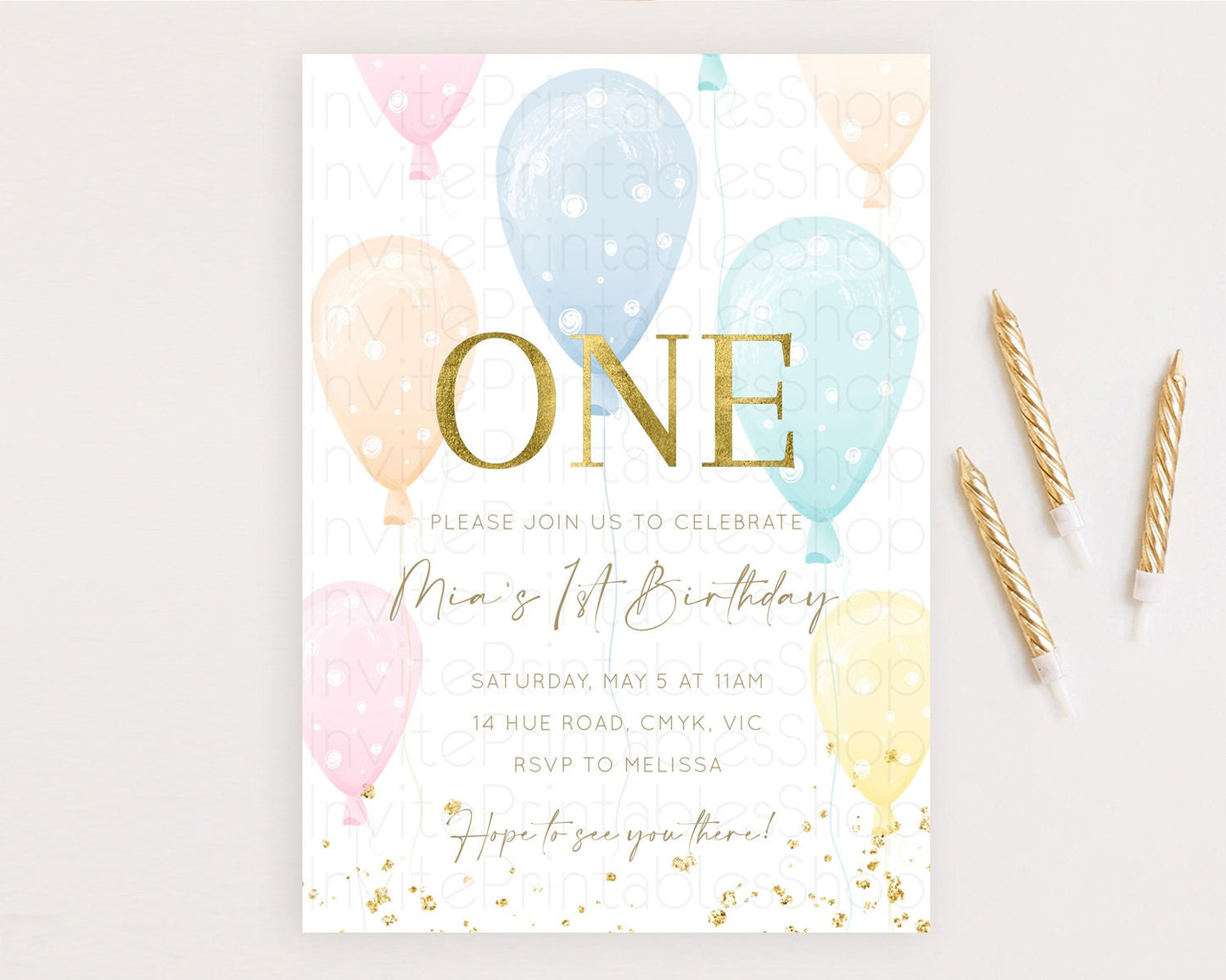 Balloon Birthday Invitation Pastel Birthday Invitation Pastel Balloon Invites Colorful Pastel Rainbow Balloon 3rd 2nd First Birthday D10182