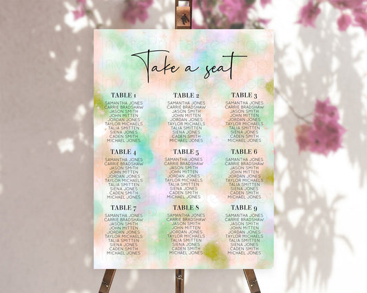 Editable Rainbow Seating Chart Pastel Seating Chart Colorful Pastel Watercol