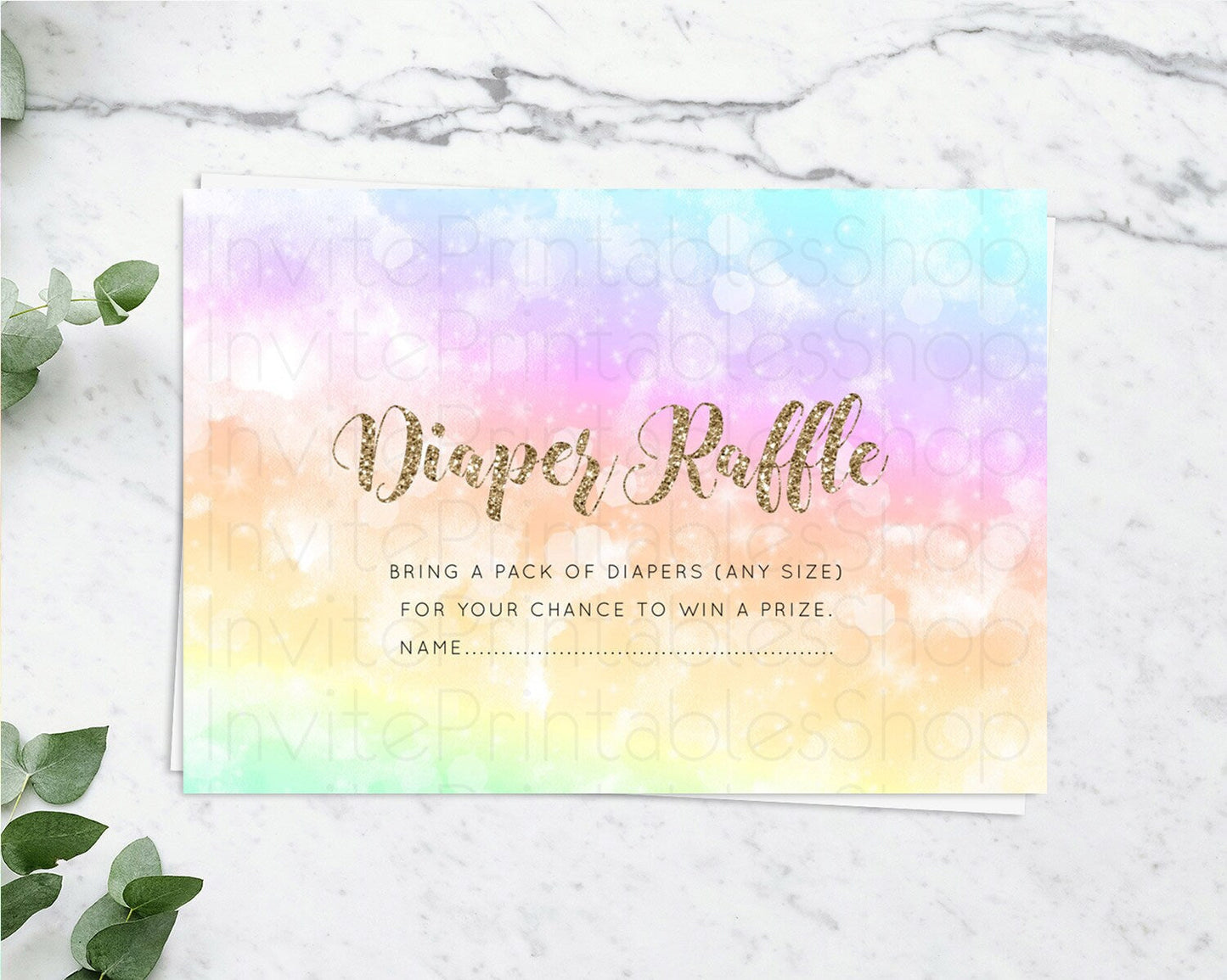 Pastel Diaper Raffle Card Pastel Rainbow Diaper Raffle Insert Colorful Ombre Watercolor Diaper Ticket Confetti Glitter Raffle Game D10648