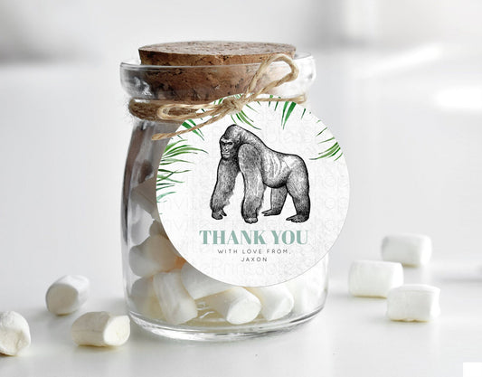 Editable Gorilla Thank You Tags Gorilla Thank You Gift Tags Gorilla Party Fa