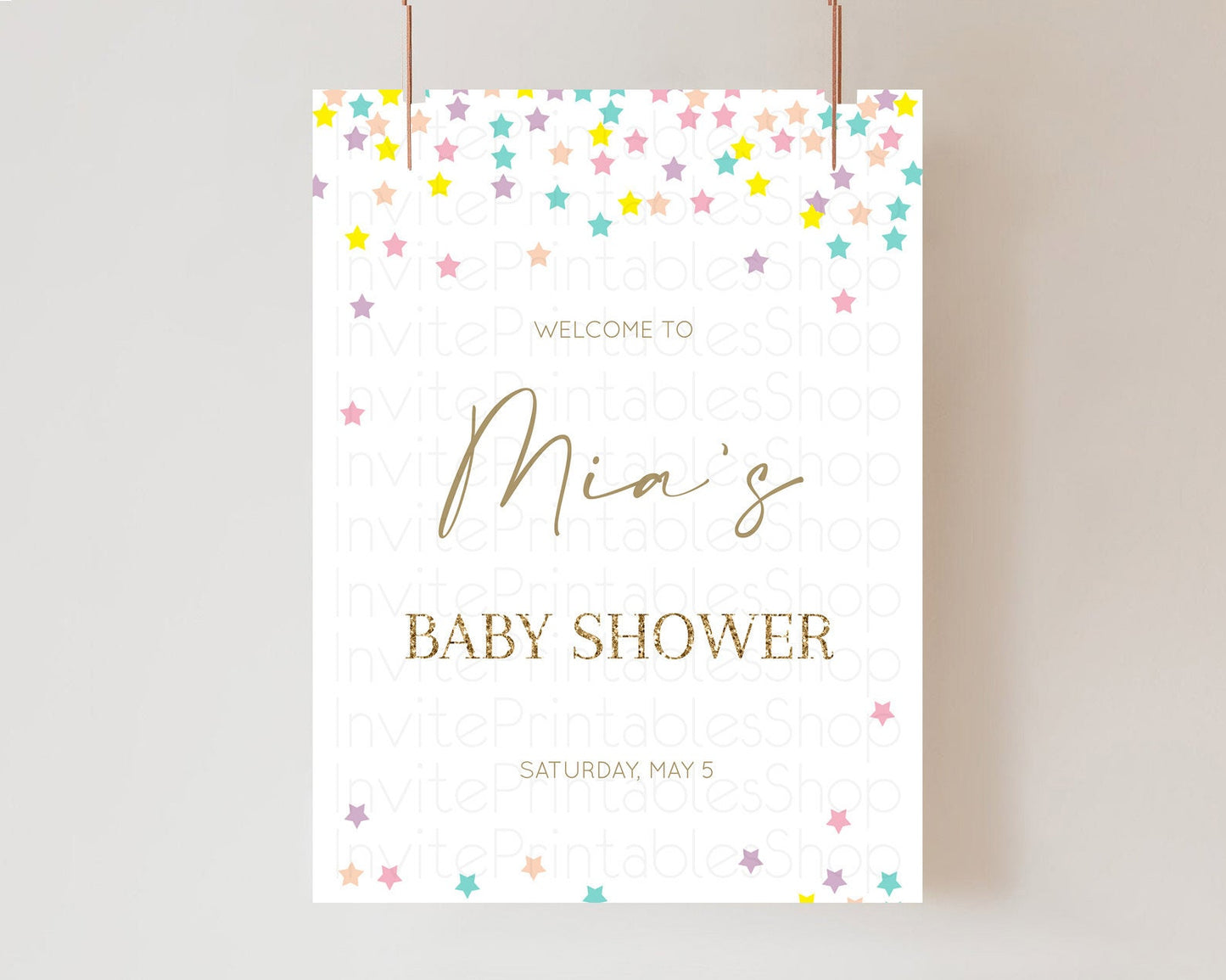 Star Baby Shower Welcome Board Pastel Stars Welcome Sign Shooting Star Rainbow Colorful Confetti Twinkle Little Star Welcome Sign D10601