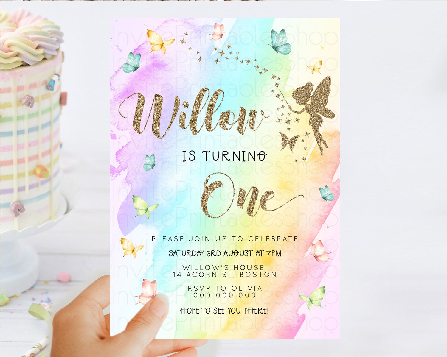 Editable Pastel Fairy Birthday Invitation Pastel Butterflies Fairy Birthday