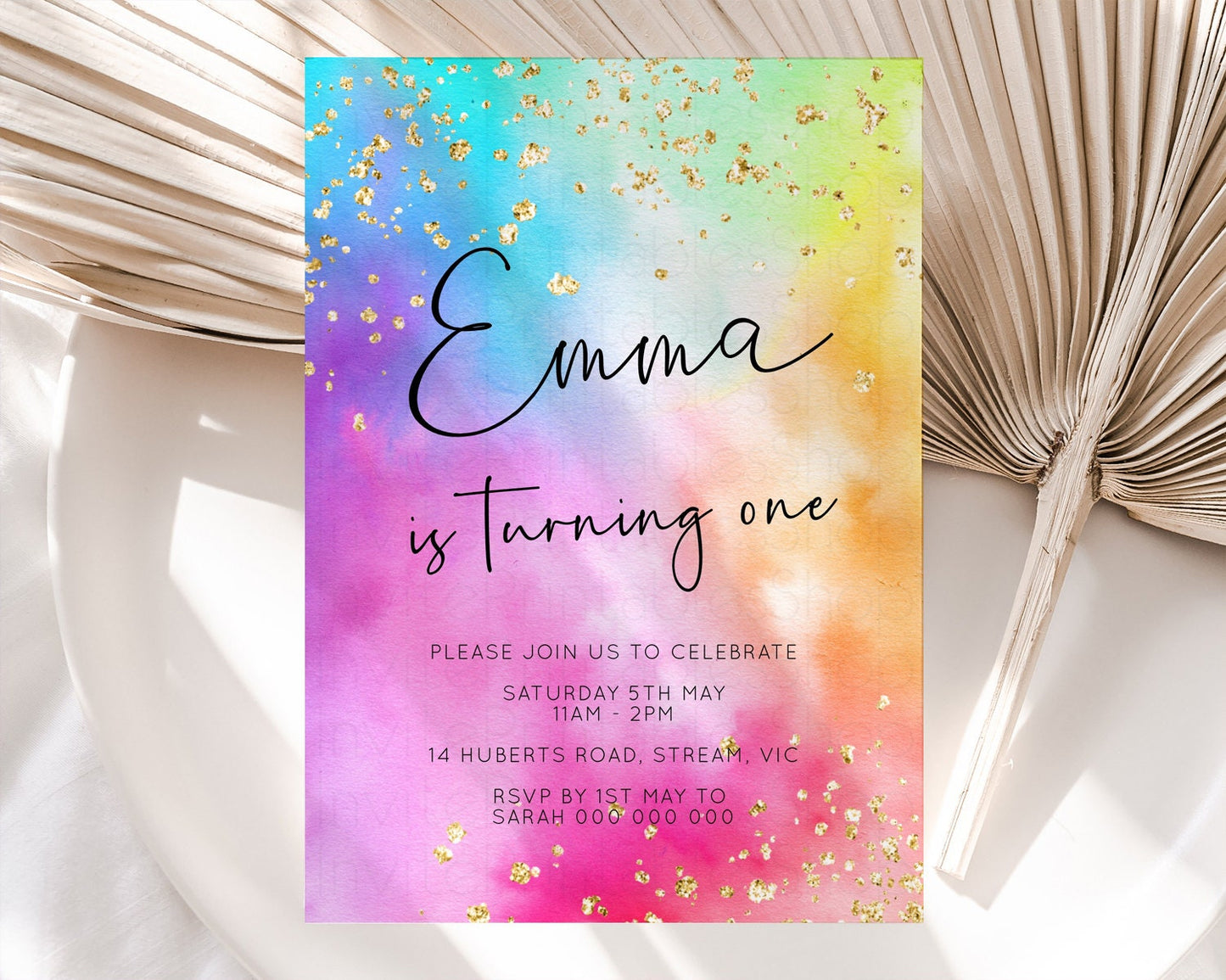 Pastel Rainbow Rainbow Birthday Invitation Colorful Tie Dye Invite Ombre Watercolor Invite Splash Glitter Sprinkle Invite 1st 2nd 3rd 509