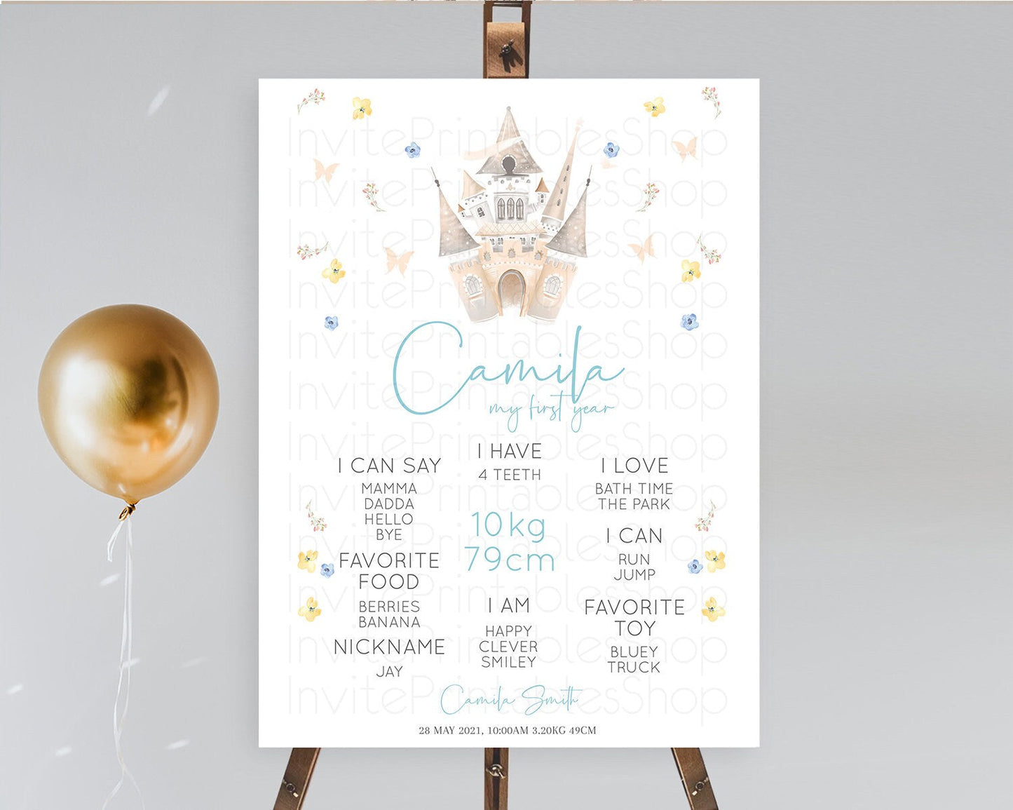 Princess First Birthday Milestone Poster Castle Milestone Board Secret Garden Enchanted Castle Pastel Floral Garden First Birthday D10365
