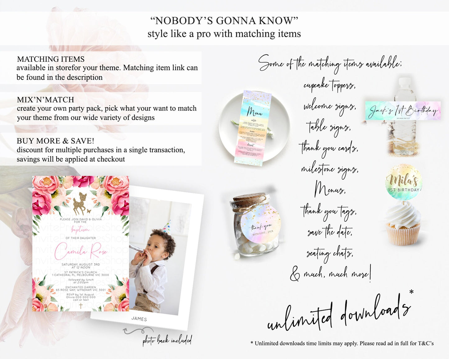 Fawn Baptism Invitation Deer Baptism 1st Birthday Invitation Enchanted Forest Christening Invitation Pastel Garden Butterfly Floral D10326