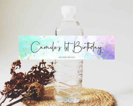 Editable Pastel Water Label Template Pastel Ombre Rainbow Watercolor Colorfu