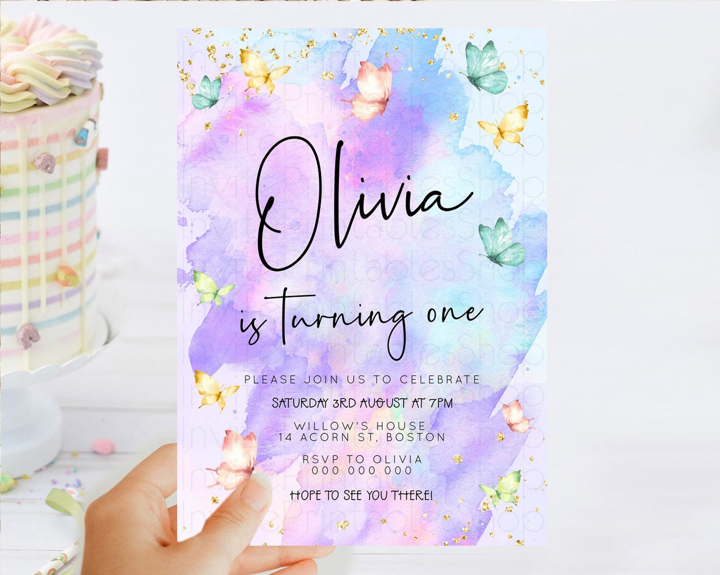 Pastel Butterfly Birthday Invitation Butterfly Birthday Invitation Whimsical Butterfly Enchanted Garden 1st 2nd Birthday Invitation D23202