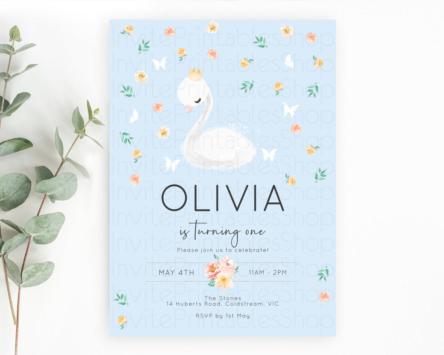 Swan Birthday Invitation Swan Princess Ballet Invitation Enchanted Forest Swan Lake Party Secret Garden Watercolour Pastel Floral D10903