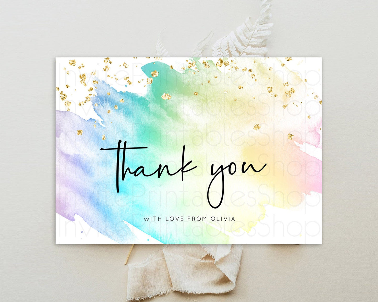 Pastel Thank You Rainbow Thank You Card Colorful Pastel Birthday Thank You Card Confetti Watercolor Pastel Teacher Thank You Cards D10279