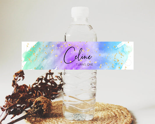 Editable Pastel Water Label Template Pastel Ombre Rainbow Watercolor Colorfu