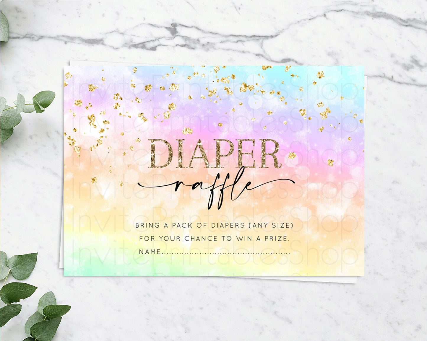 Pastel Diaper Raffle Card Pastel Rainbow Diaper Raffle Insert Colorful Ombre Watercolor Diaper Ticket Confetti Glitter Raffle Game D10647