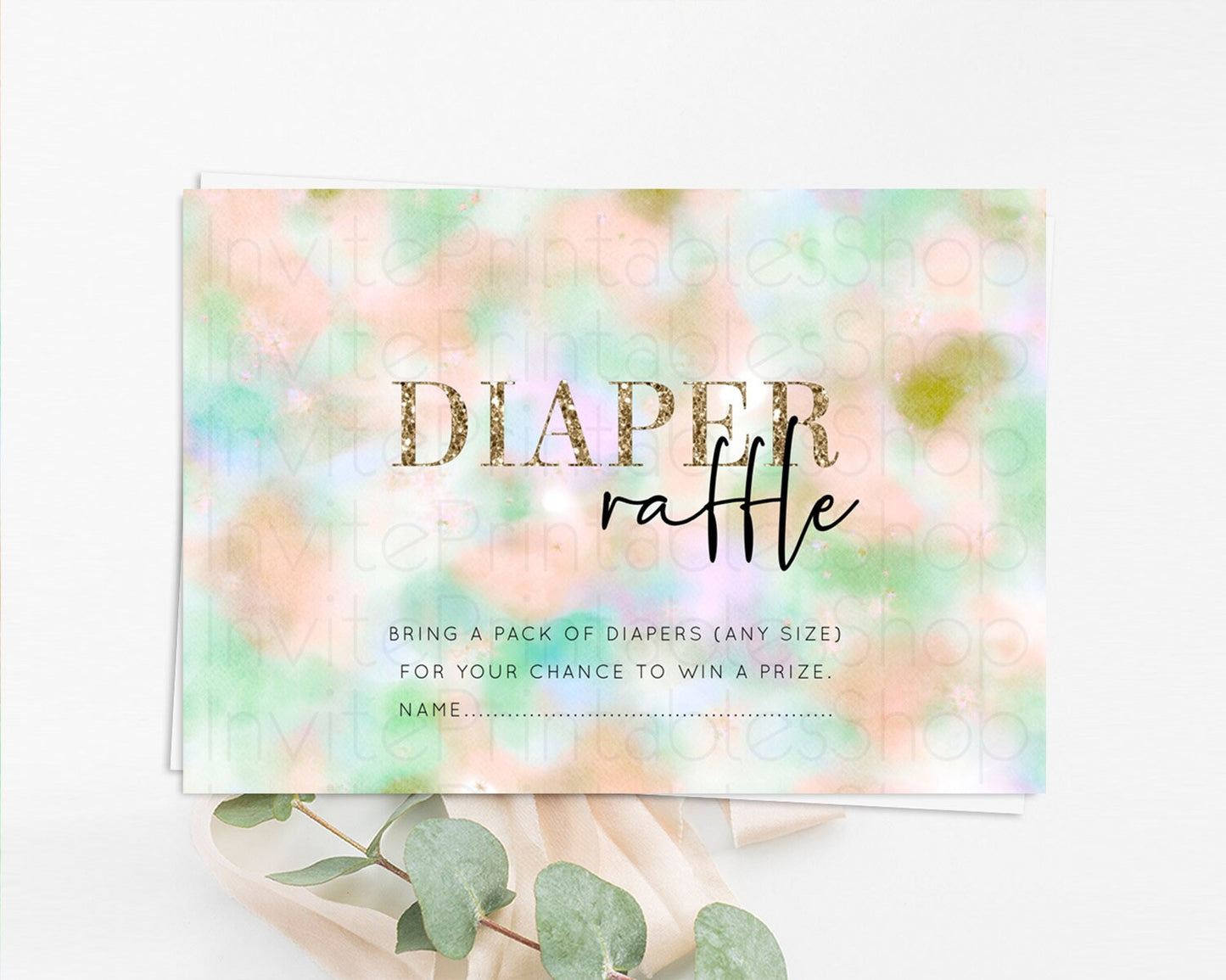 Pastel Diaper Raffle Card Pastel Rainbow Diaper Raffle Insert Colorful Ombre Watercolor Diaper Ticket Confetti Glitter Raffle Game D10693