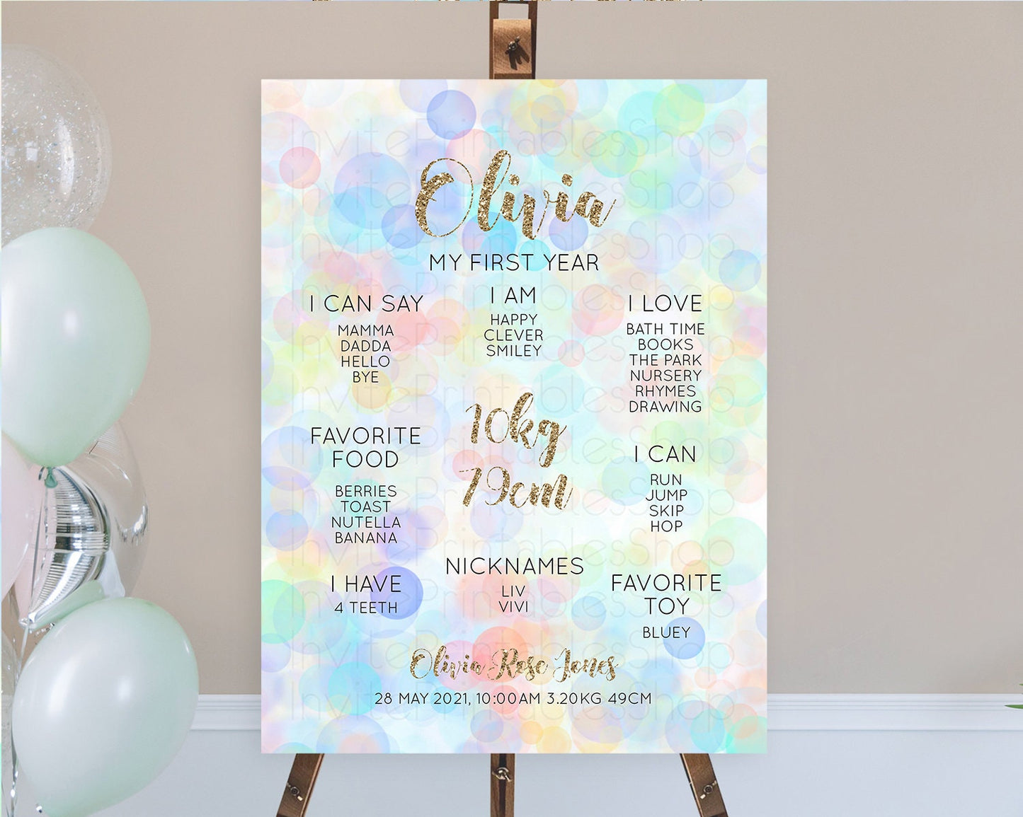 Pastel First Birthday Milestone Board Bubble Bath Milestone Poster Pastel Bubbles Colorful Confetti First Birthday Milestone Welcome D10447