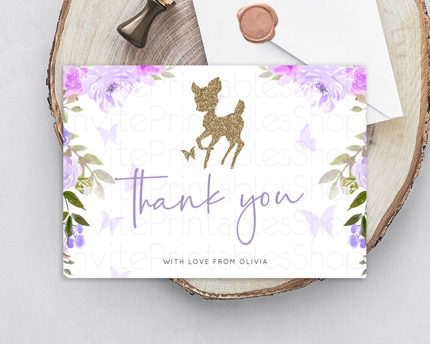 Fawn Thank You Deer Thank You Card Pastel Floral Deer Birthday Thank You Card Enchanted Forest Butterfly Deer Teacher Thank You Card D10914