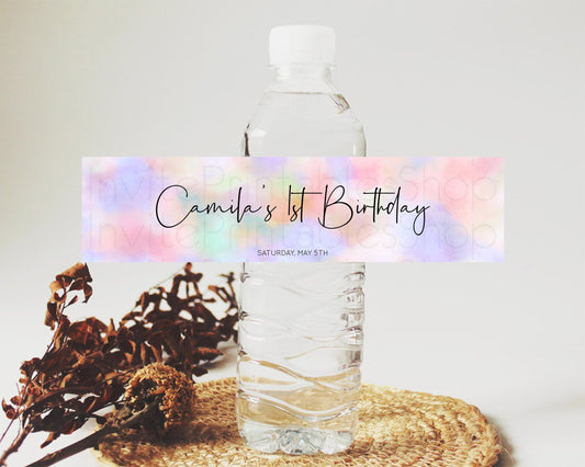 Editable Pastel Water Label Template Pastel Ombre Rainbow Watercolor Colorfu